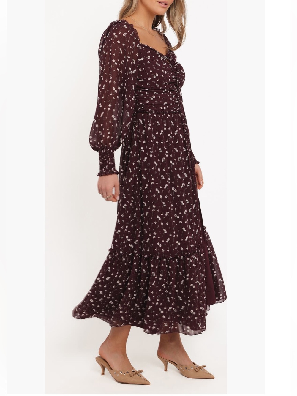 Petal & Pup KEZIAH LONG SLEEVE MAXI DRESS - Maroon DITSY FLORAL Size M